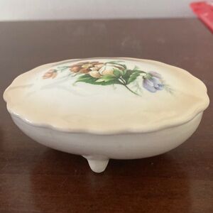 Vintage Floral Porcelain Footed Trinket Box